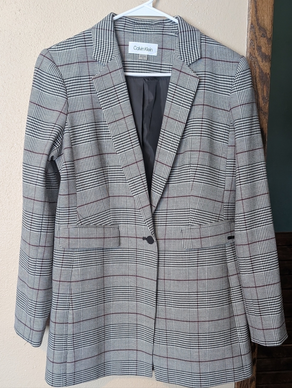 Calvin Klein Black And White Glen Plaid Single-Button Blazer